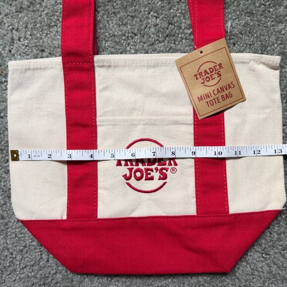 NWT Trader Joe's Limited Edition Mini Canvas Tote Bag Red - Picture 2 of 4